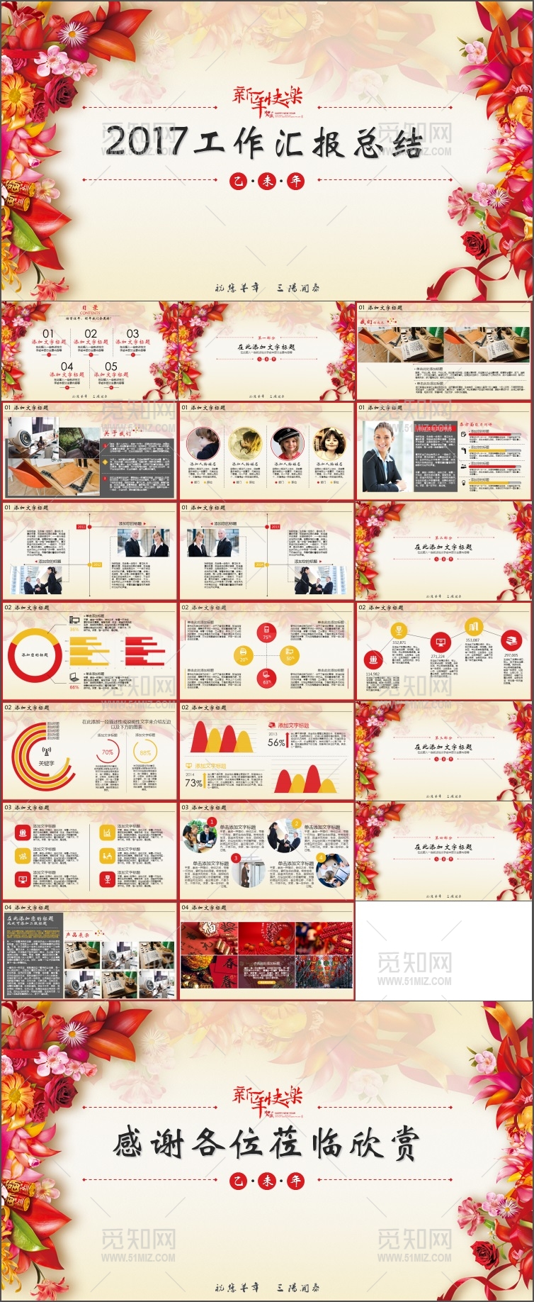 2017红色简约风企业工作汇报PPT模板