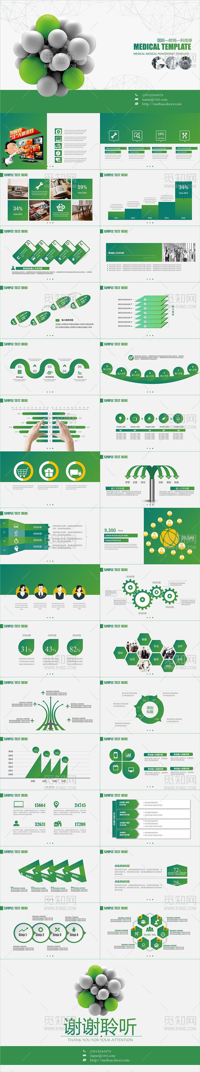 绿色球状分子医疗医药生物化学PPT模板