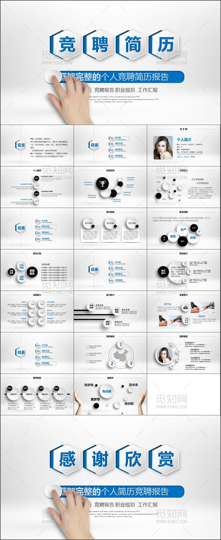 蓝色大气简洁个人竞聘简历PPT模板