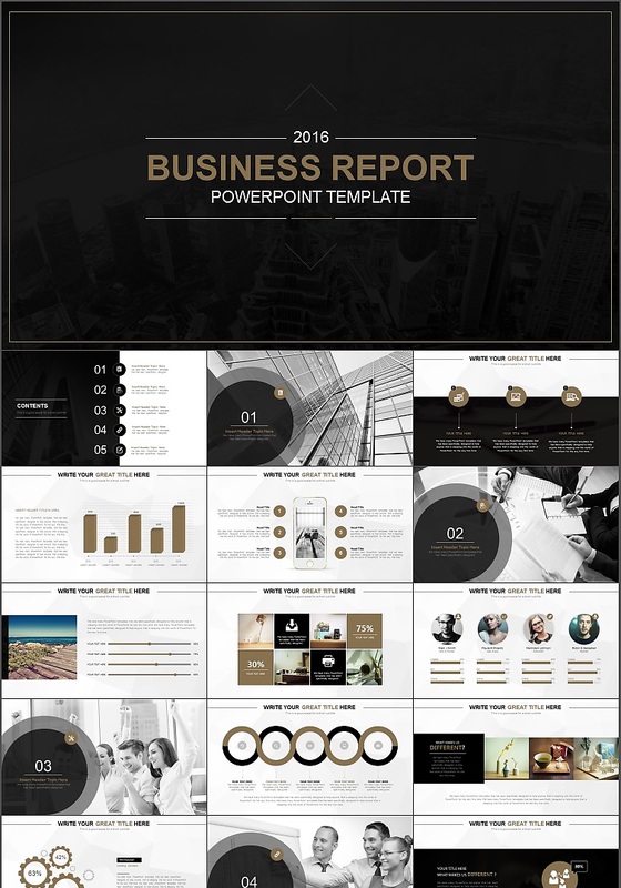 2016黑金色商务总结静态模板PPT素材下载