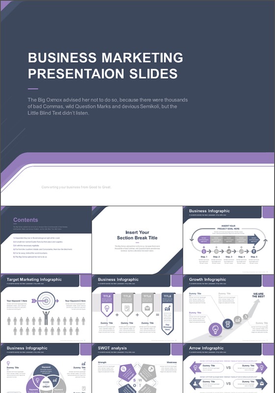 简约灰蓝紫欧美商务PPT模板