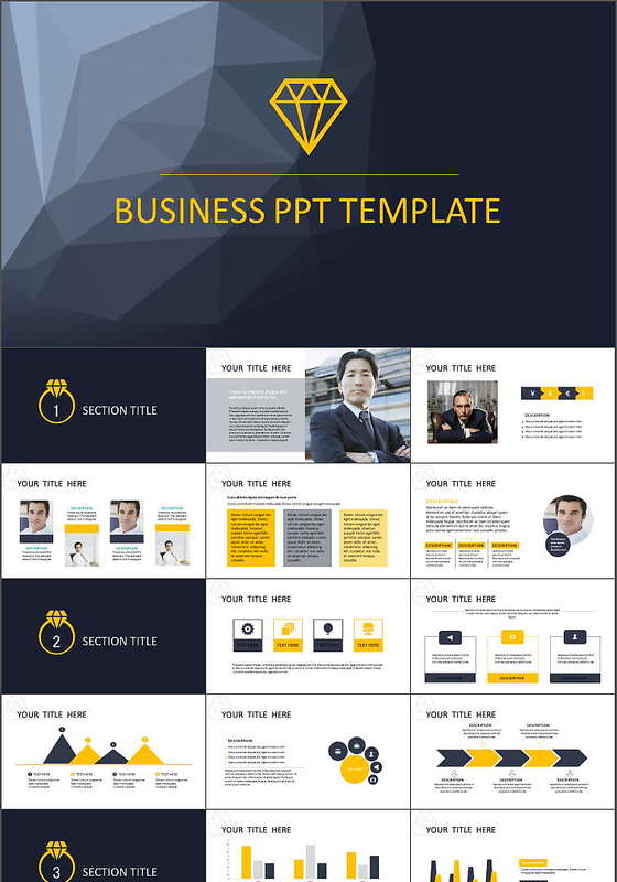 蓝灰几何年终工作汇报PPT模板下载
