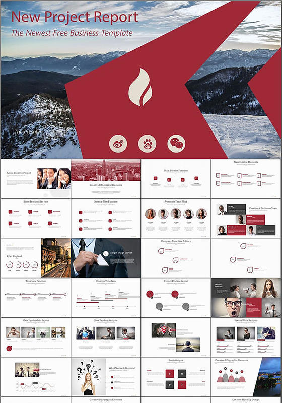  欧美扁平风干净大方简单工作报告PPT模板