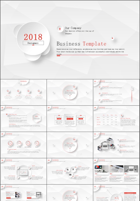 红色2018微粒体商务通用动态PPT模板