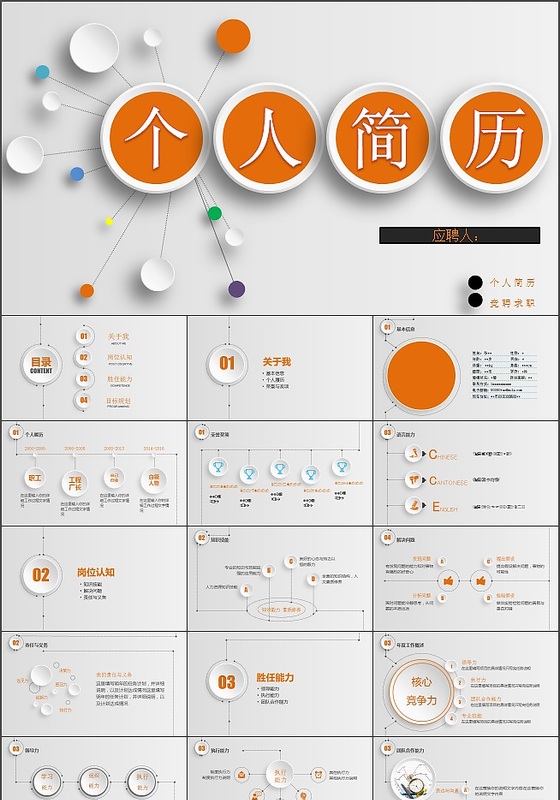 橙色大气扁平化个人求职简历PPT模板