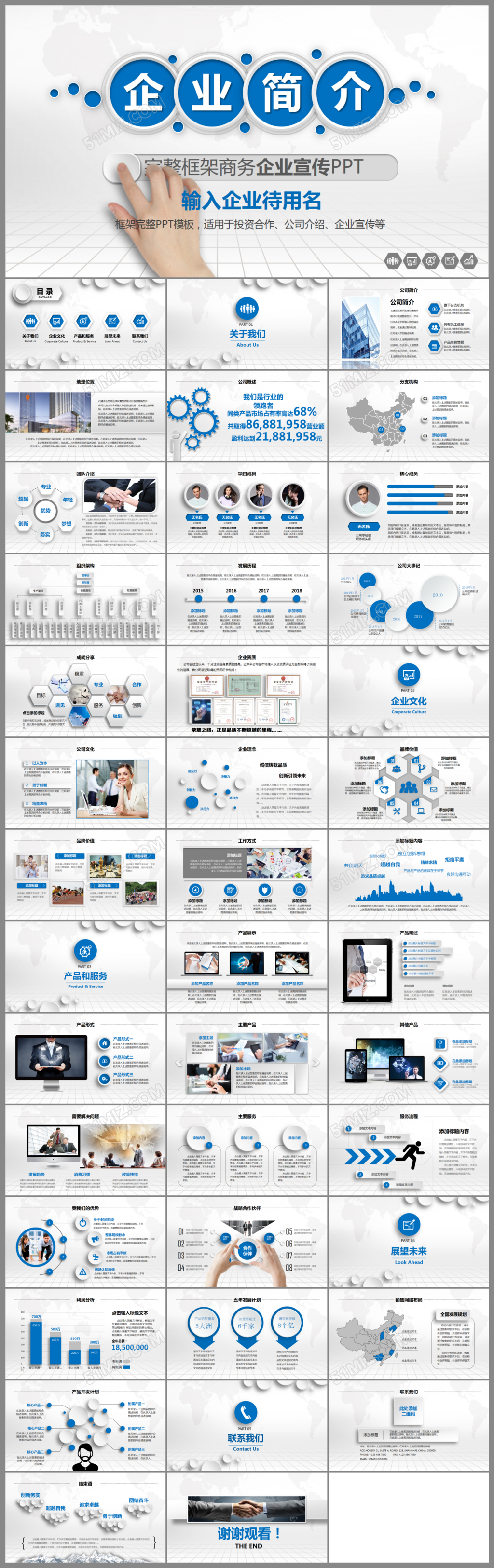 精美简洁蓝色微立体企业简介产品宣传PPT
