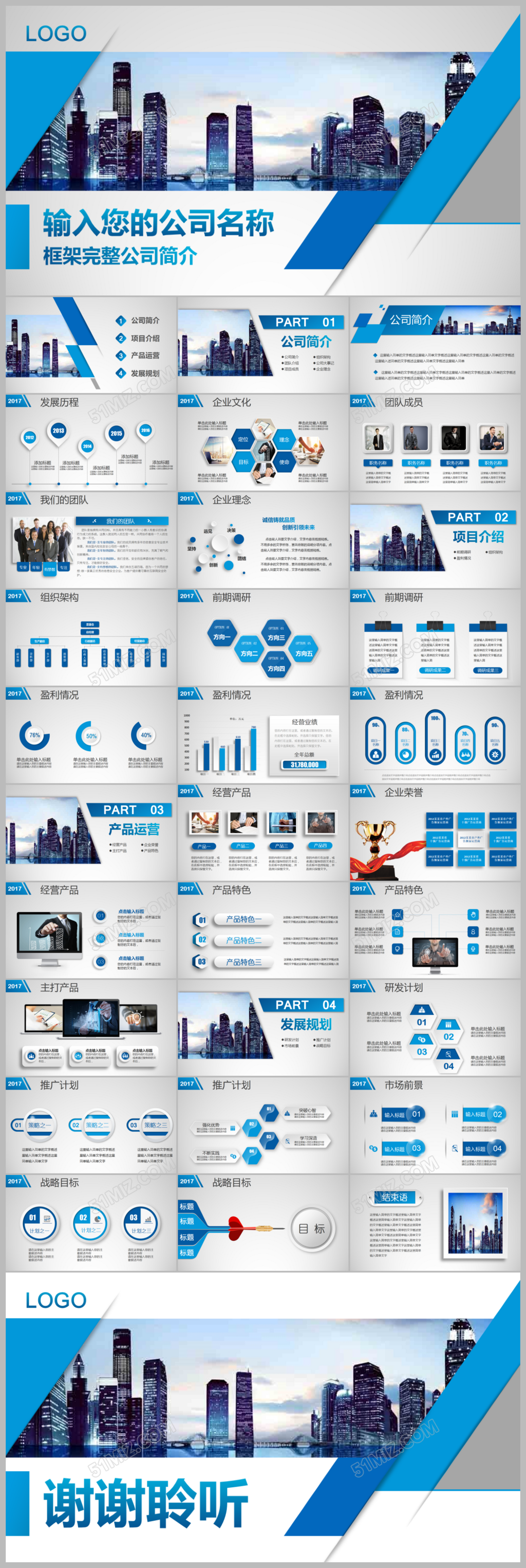 蓝色简约大气公司介绍简介PPT产品介绍PPT模版