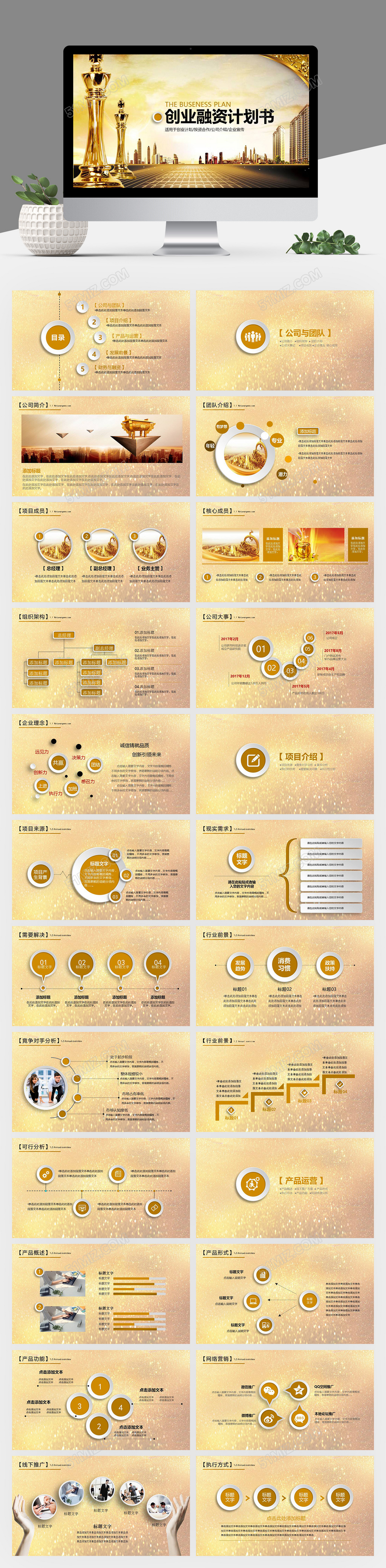 黄色创业融资计划书ppt模板