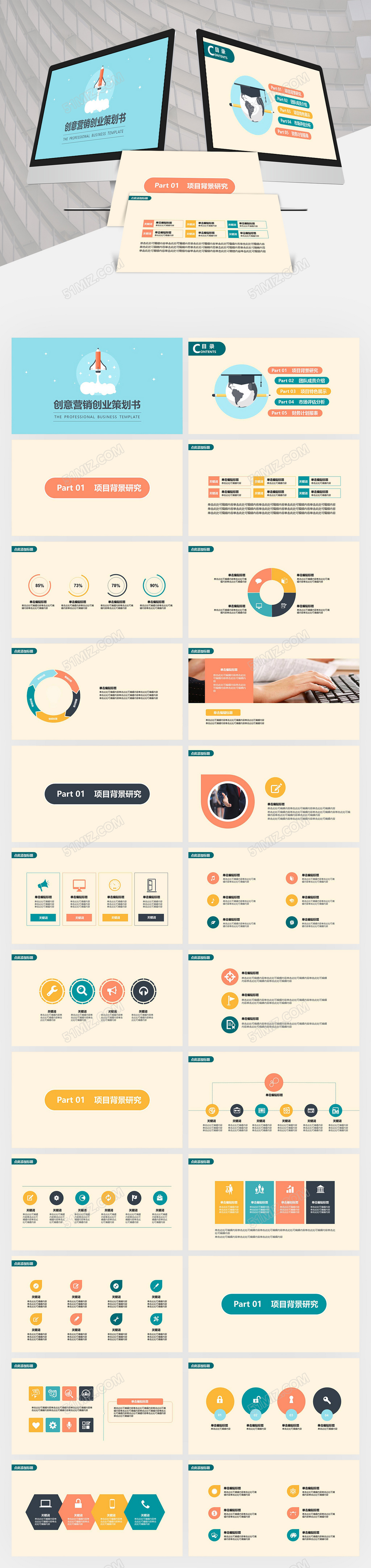 蓝色创意营销创业策划书ppt模板
