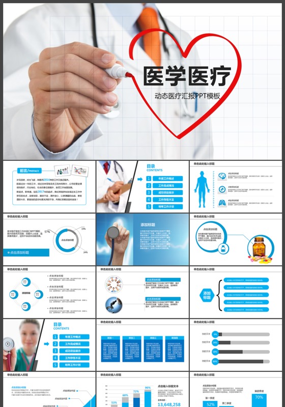 蓝色医学医疗年度总结汇报ppt模板