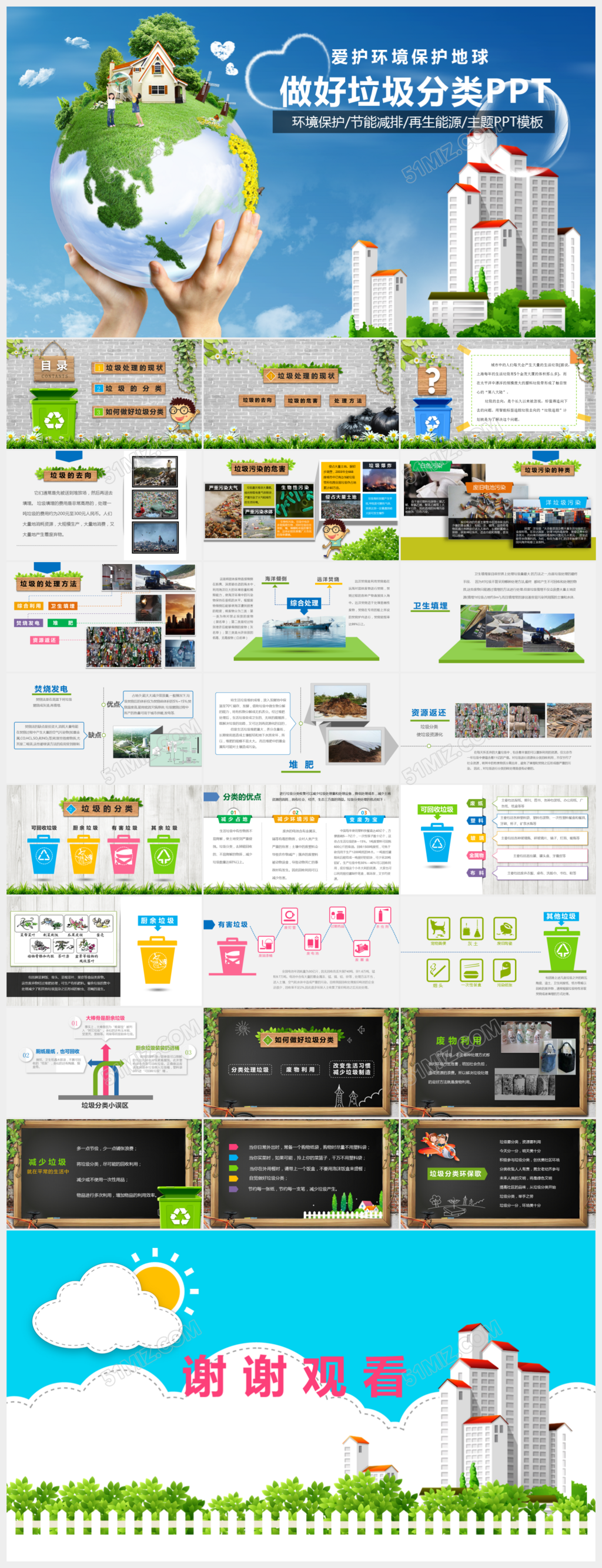 爱护环境保护地球垃圾分类PPT  