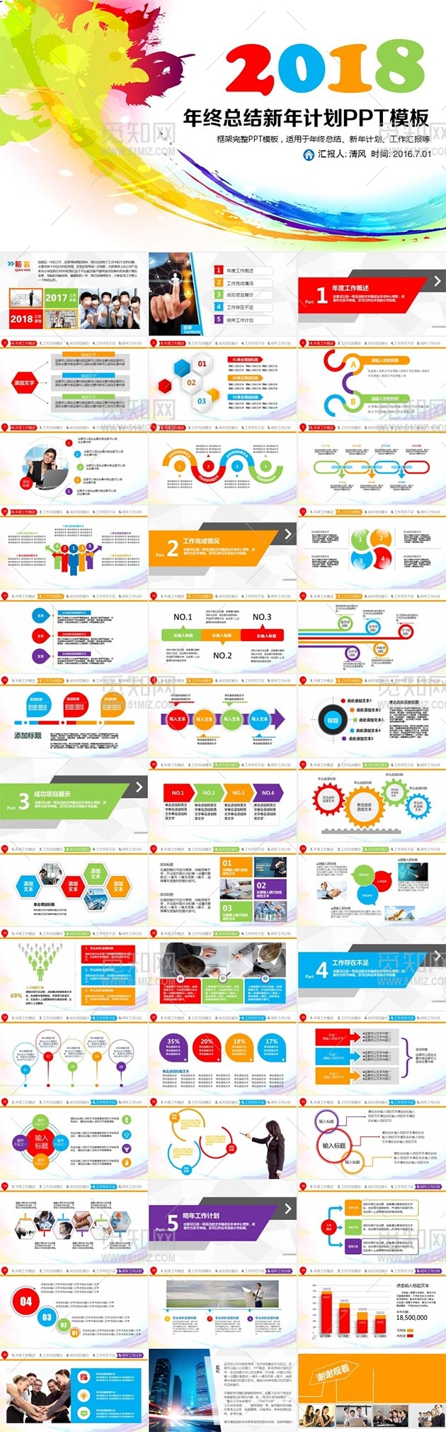 彩色年终总结新年计划PPT模板