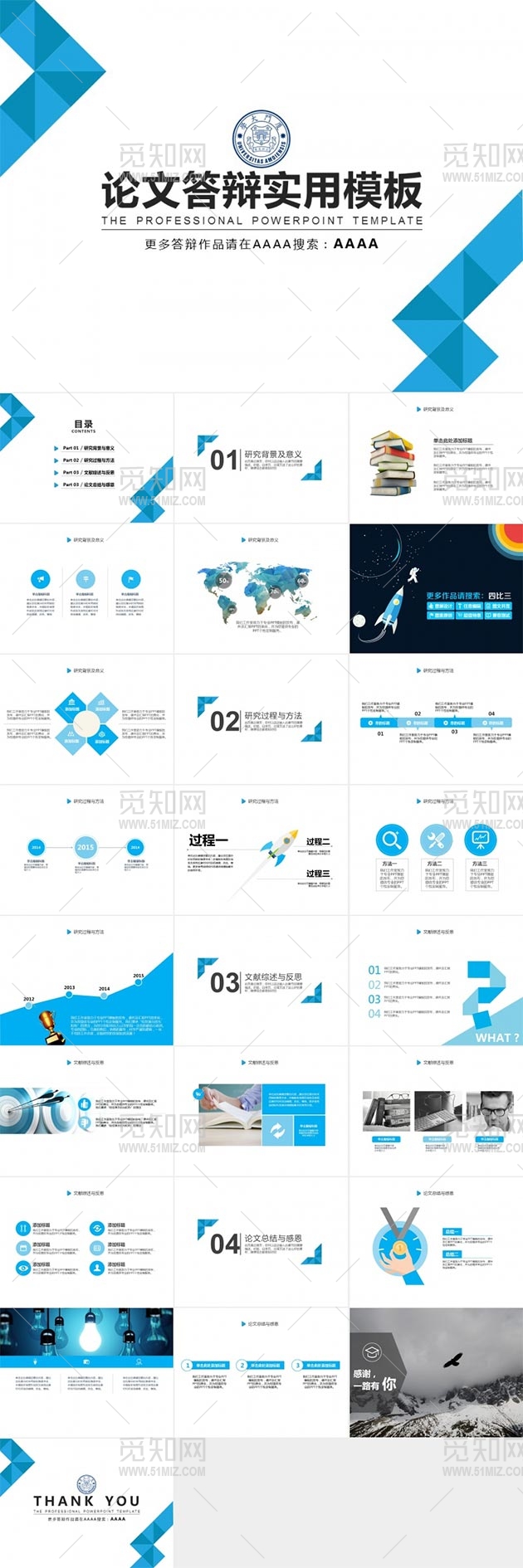 蓝色实用论文答辩PPT模板