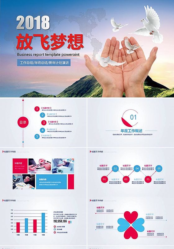 放飞梦想工作总结年终总结新年计划演讲PPT模板