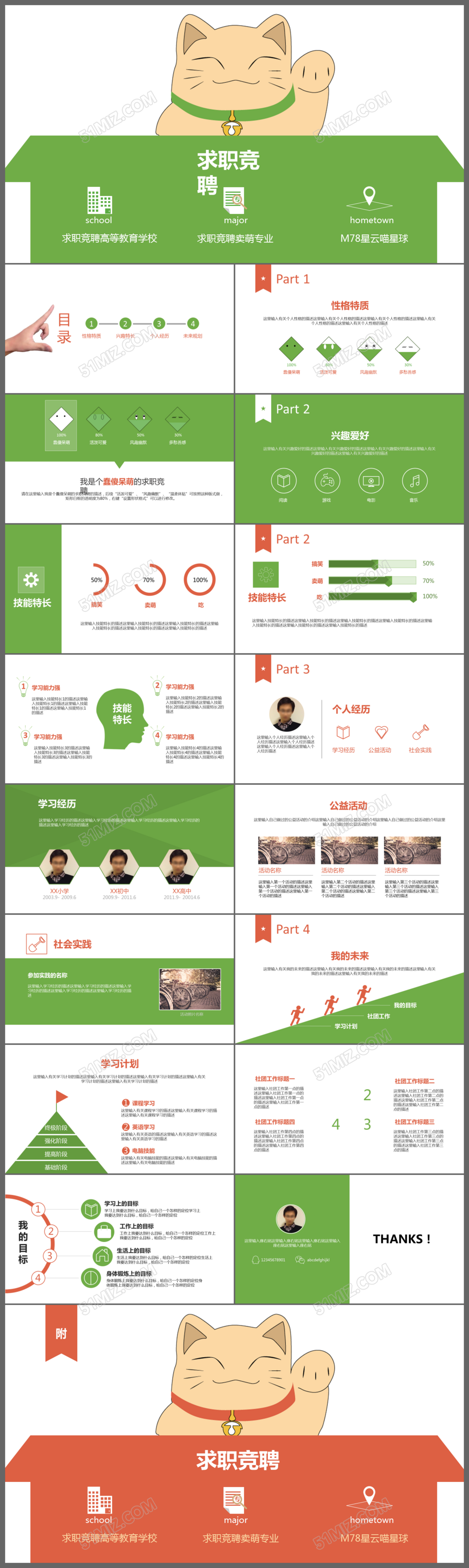 卡通猫个性求职ppt