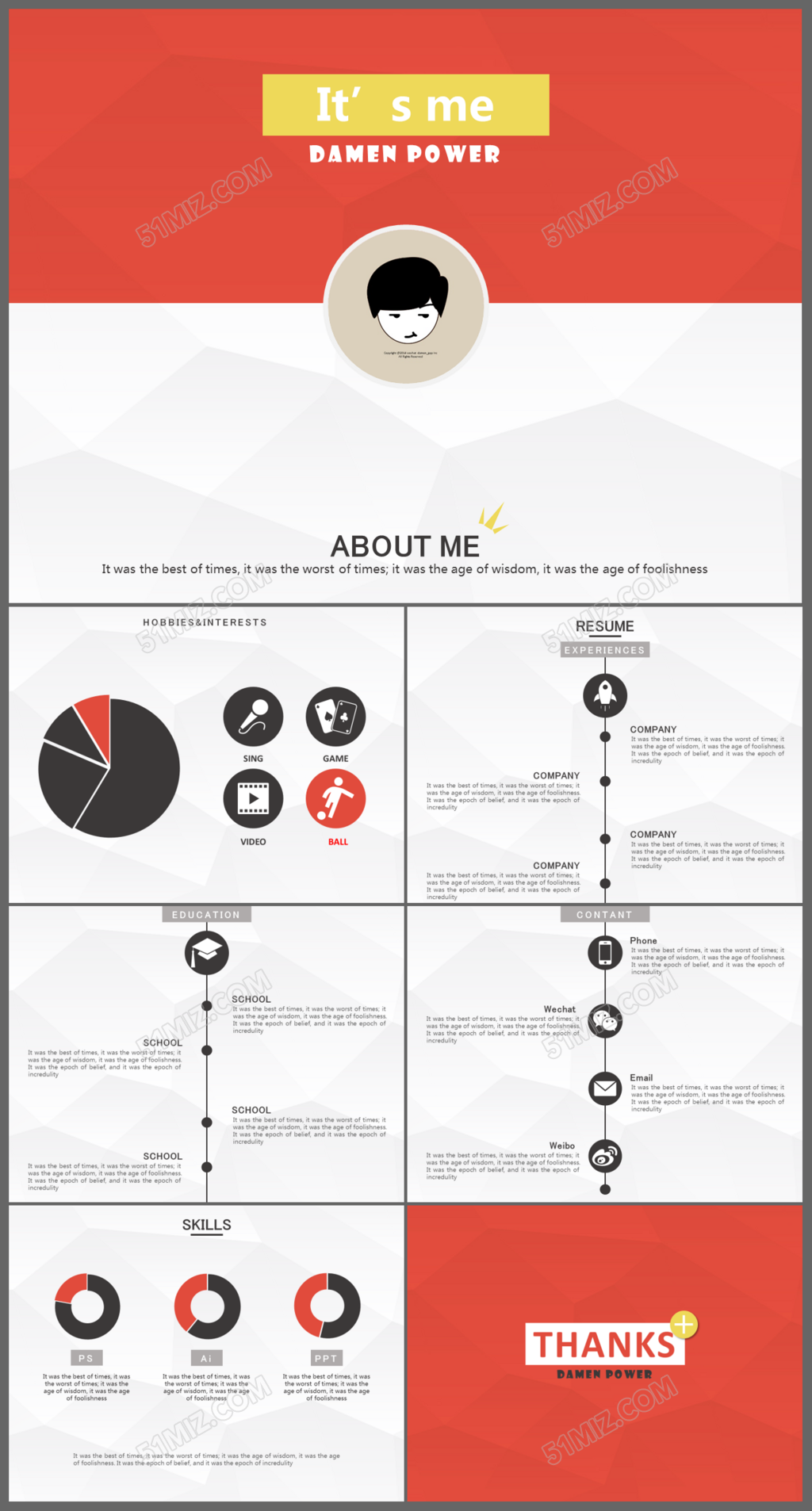 卡通创意风英文简历ppt