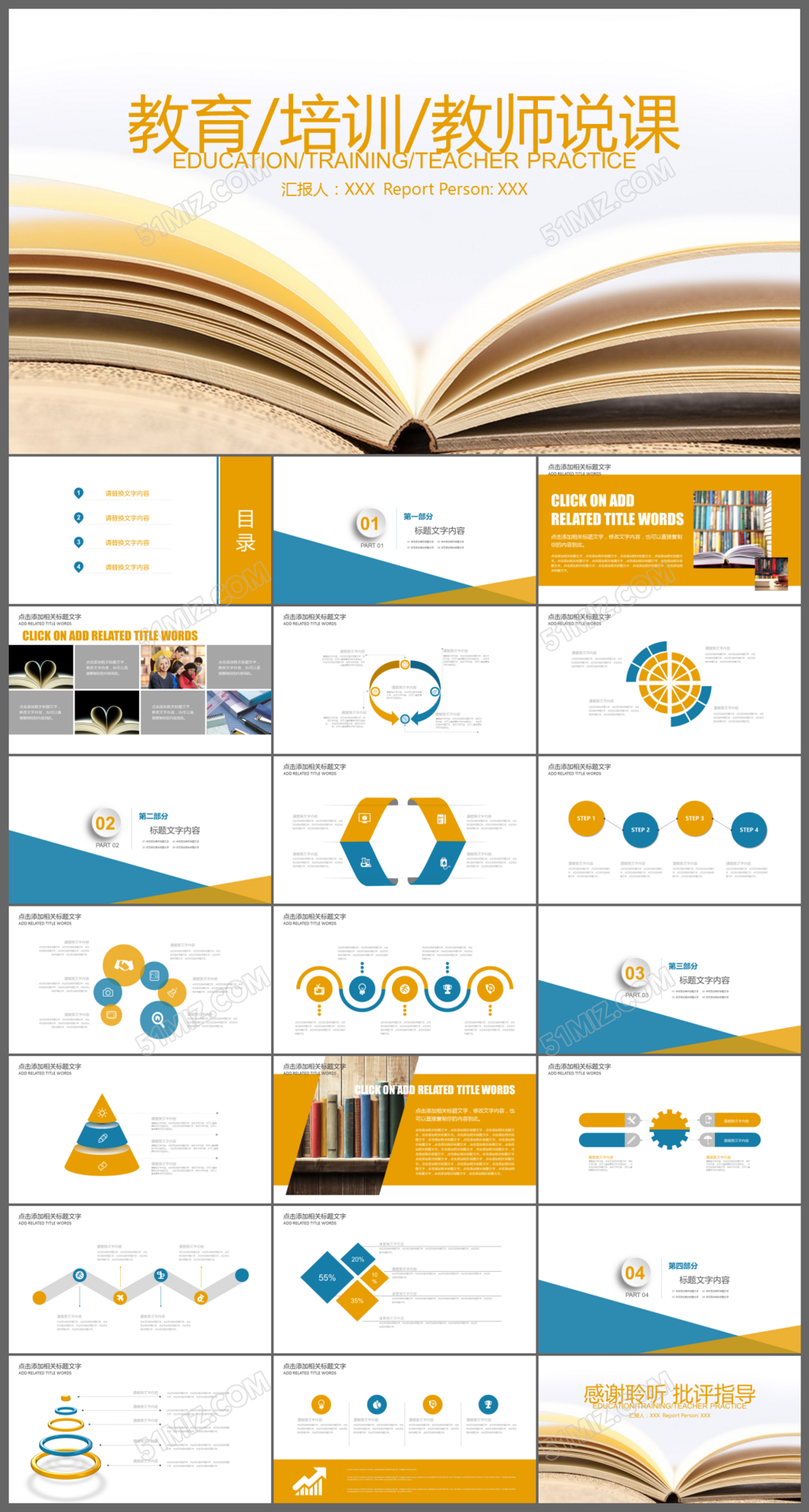 简洁动态教育培训教师说课模板