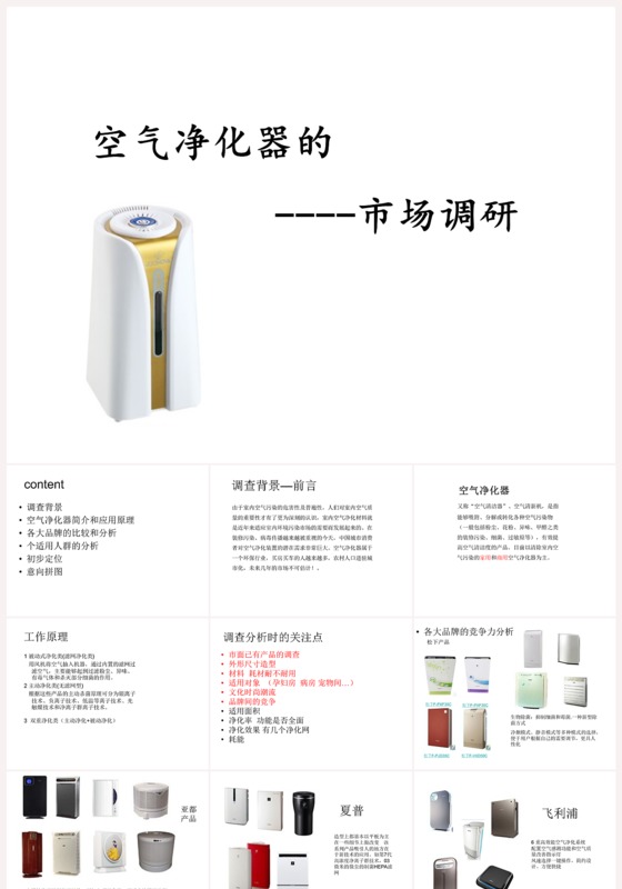白色空气净化器市场调查案例分析PPT模板下载