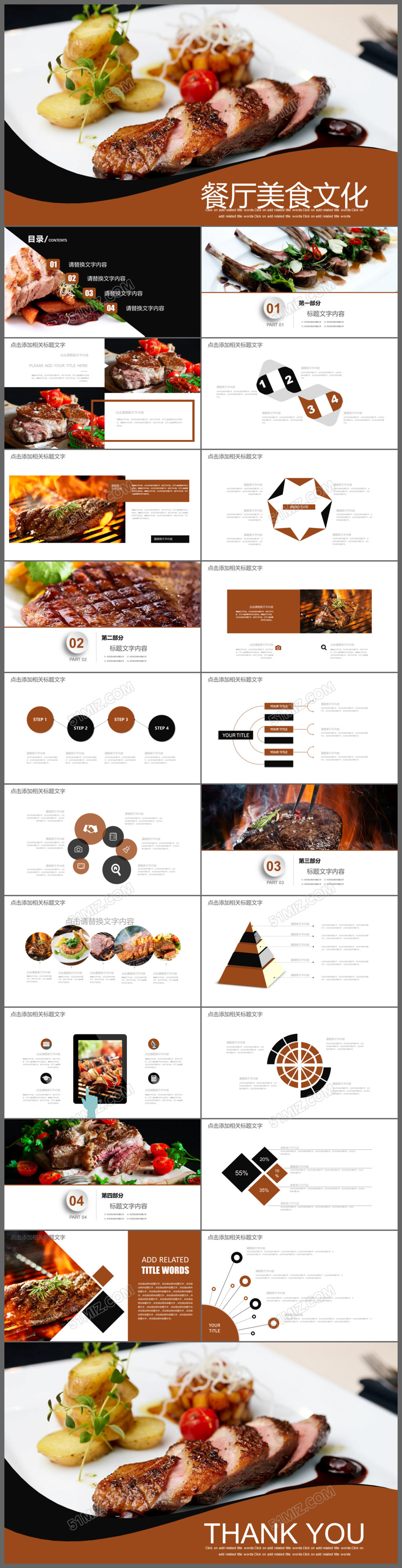 精美西餐厅西餐菜品美食介绍动态PPT模板
