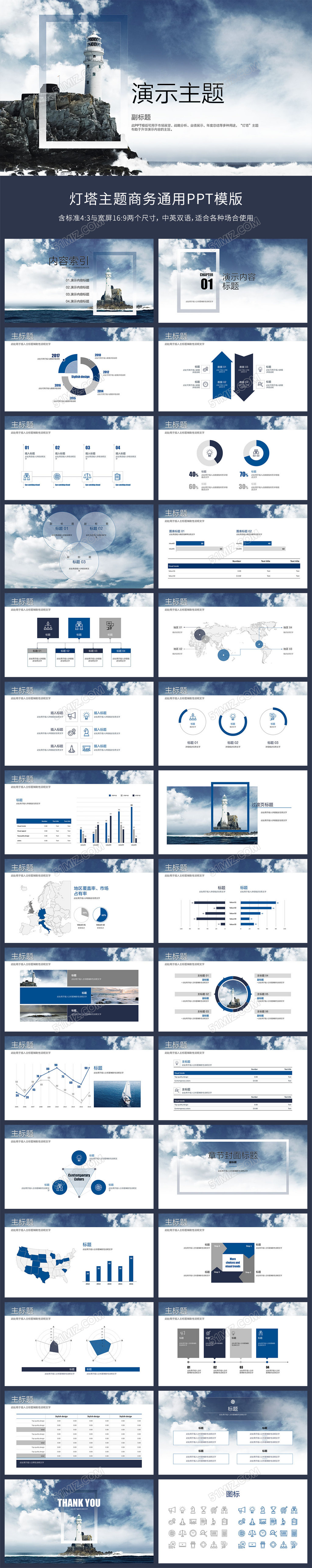欧美灯塔主题商务融资企业宣传通用ppt模板