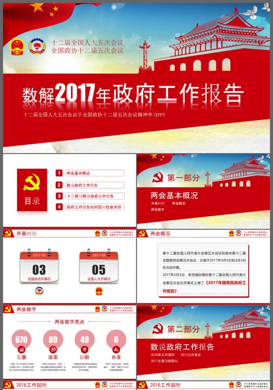 2017两会政府工作报告热点解读PPT模板