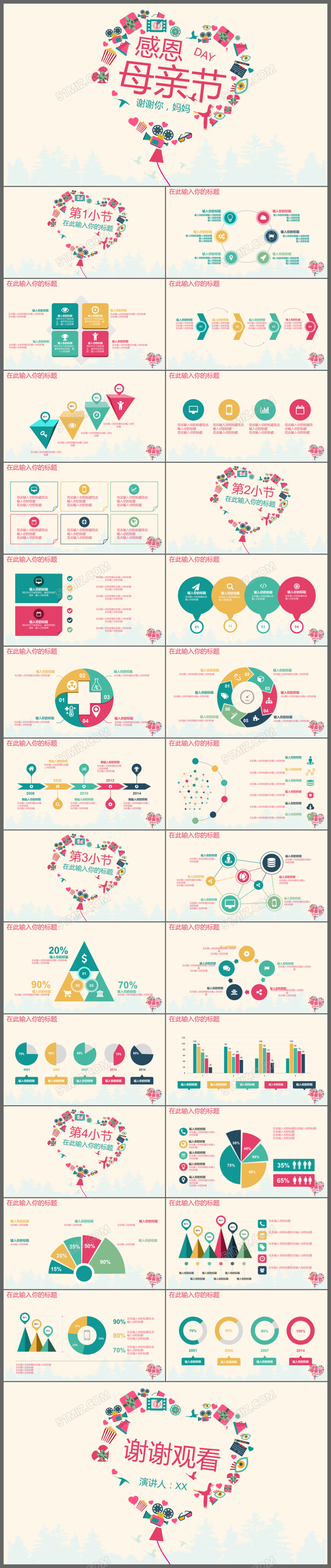 浓情五月天感恩母亲节ppt模板