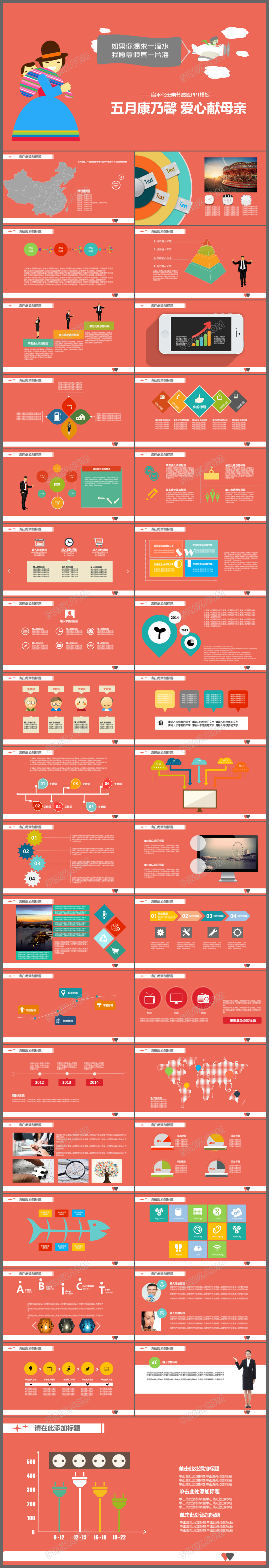 扁平化母亲节感恩PPT模板