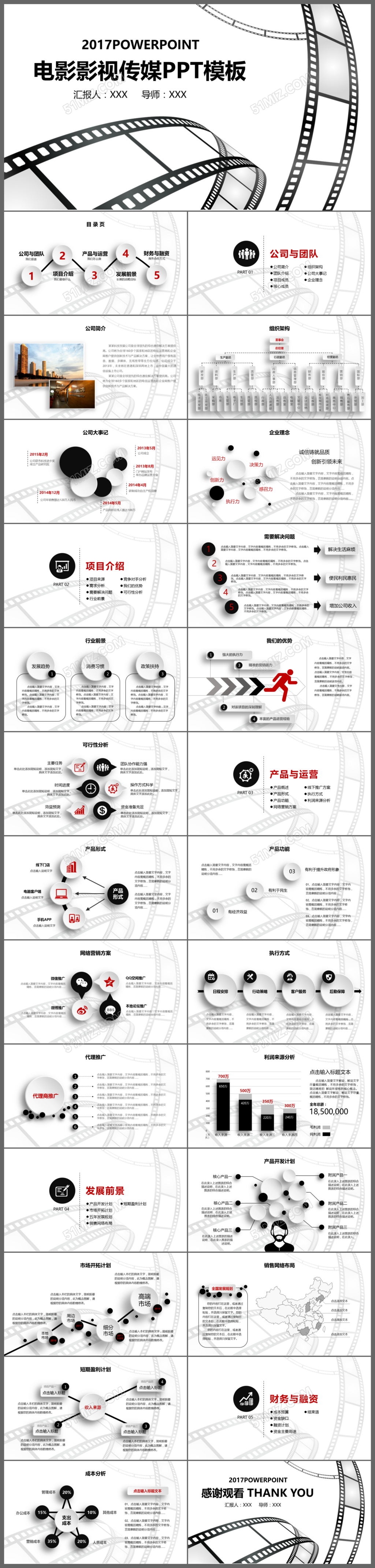 大气精美电影影视传媒ppt动态模板