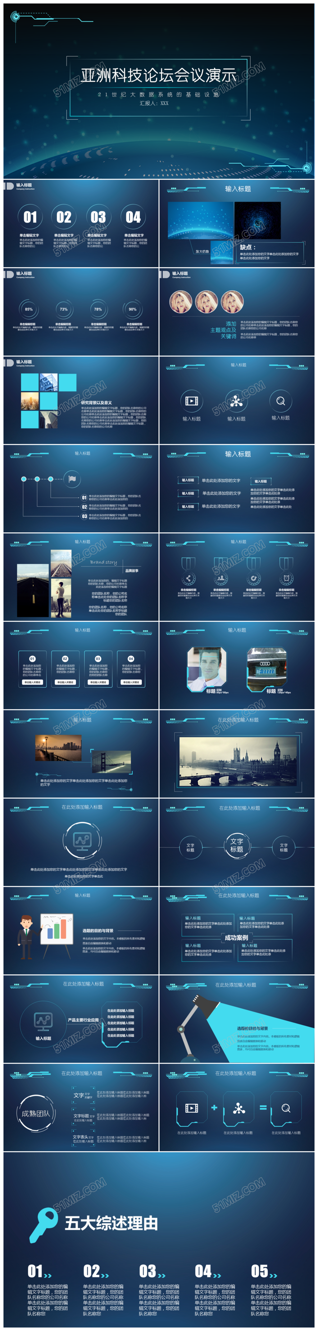 亚洲科技论坛会议演示蓝色动态科技PPT模板