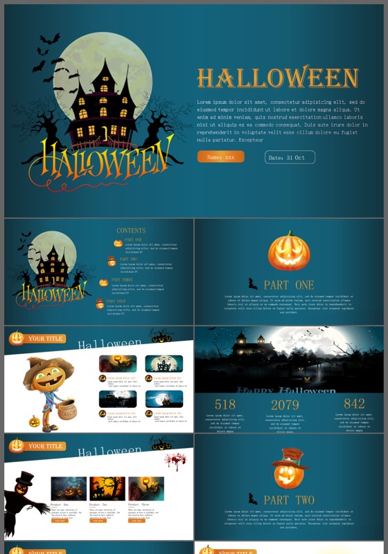 卡通万圣节主题ppt背景模板