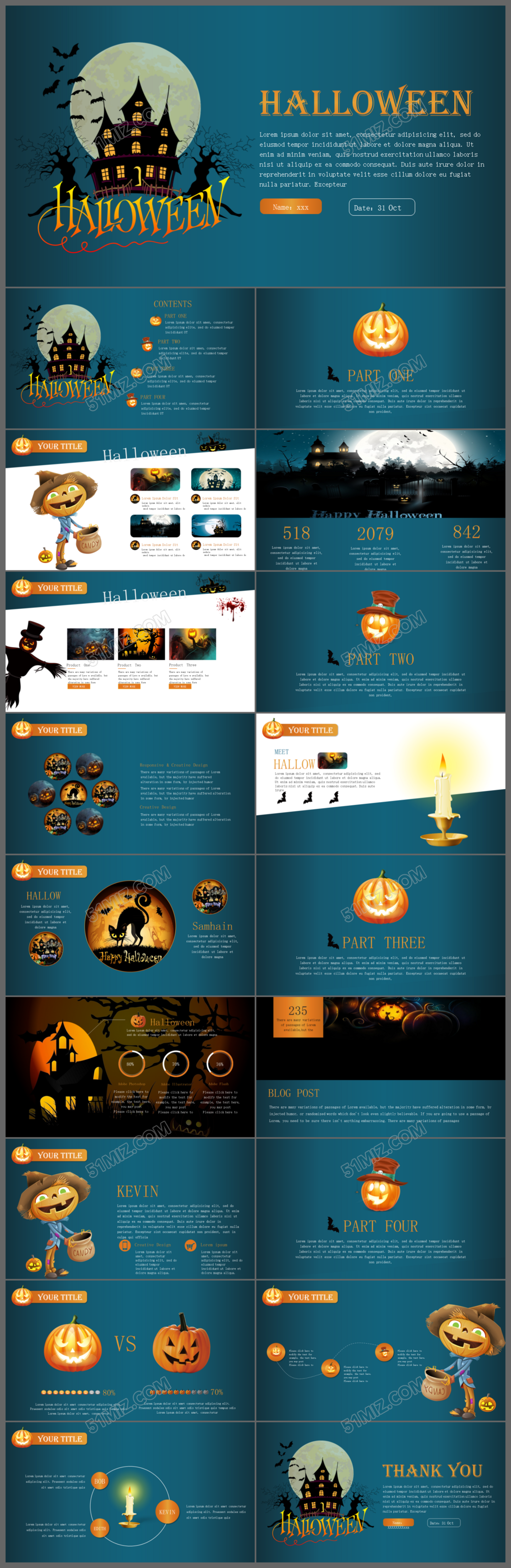 卡通万圣节主题ppt背景模板