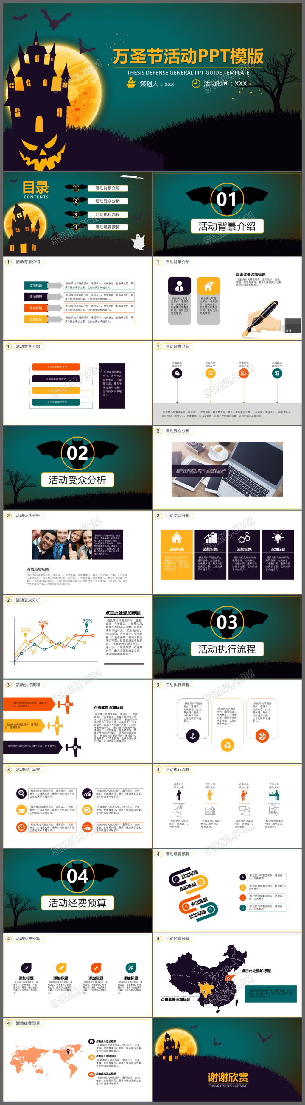 创意动画万圣节介绍万圣节活动策划ppt通用模板