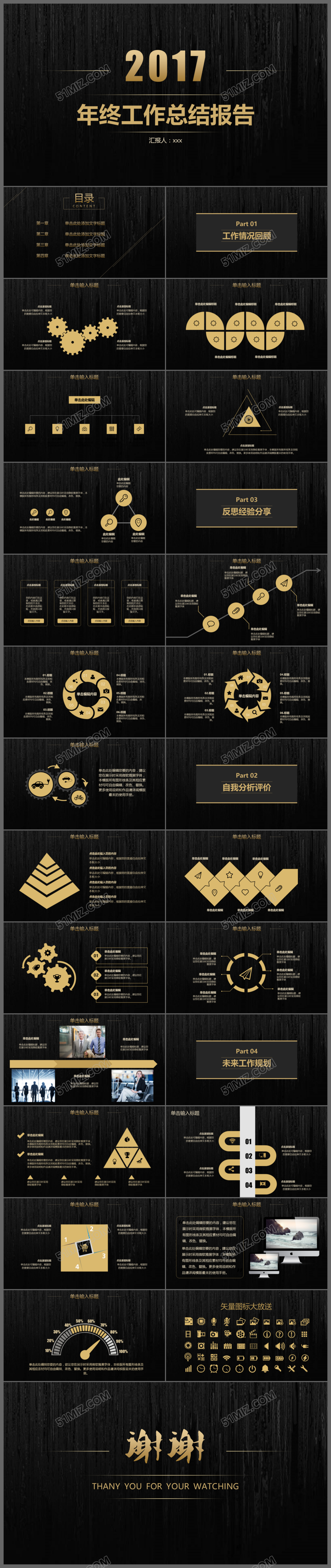 2017黑色质感年终工作总结报告ppt模板