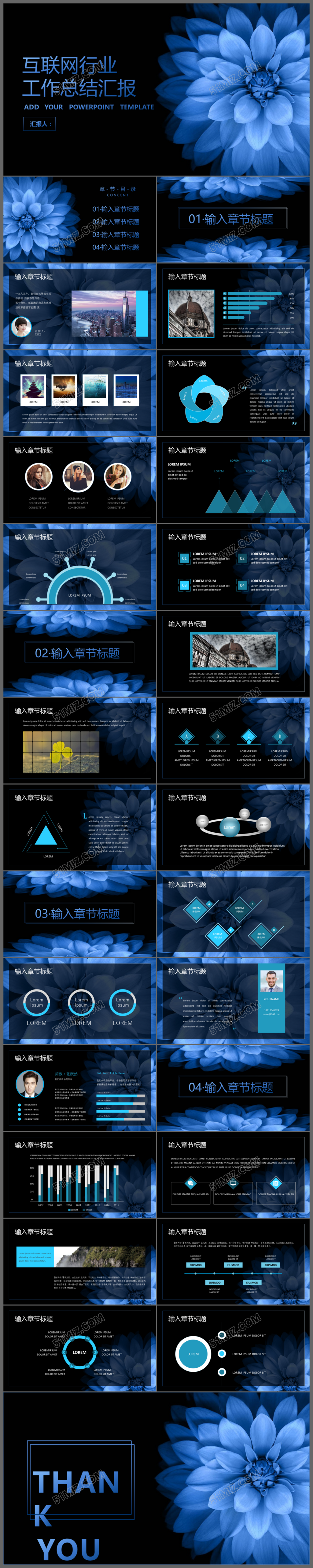 震撼蓝色科技互联网行业工作总结PPT模板
