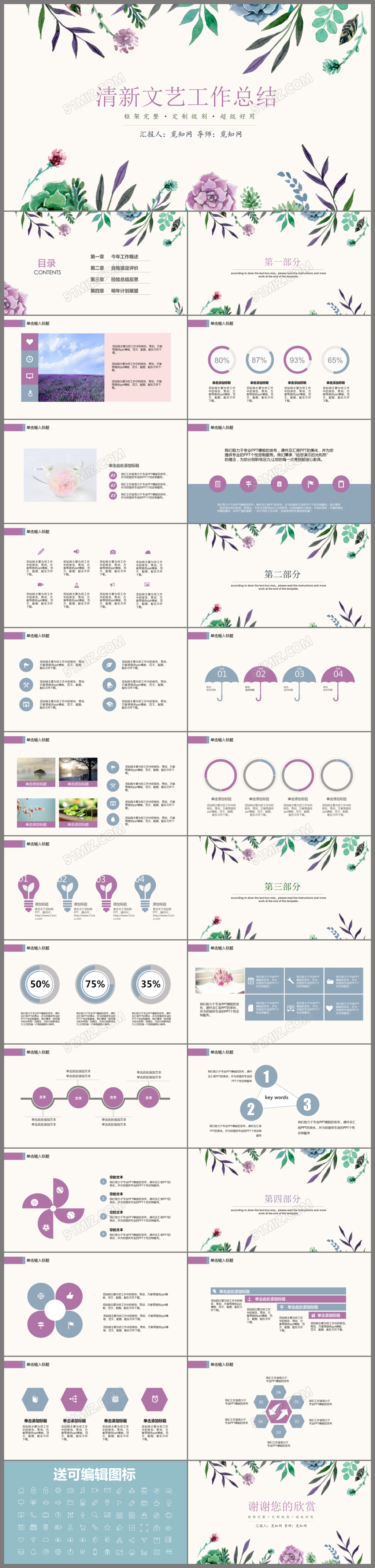 清新文艺工作总结ppt模板
