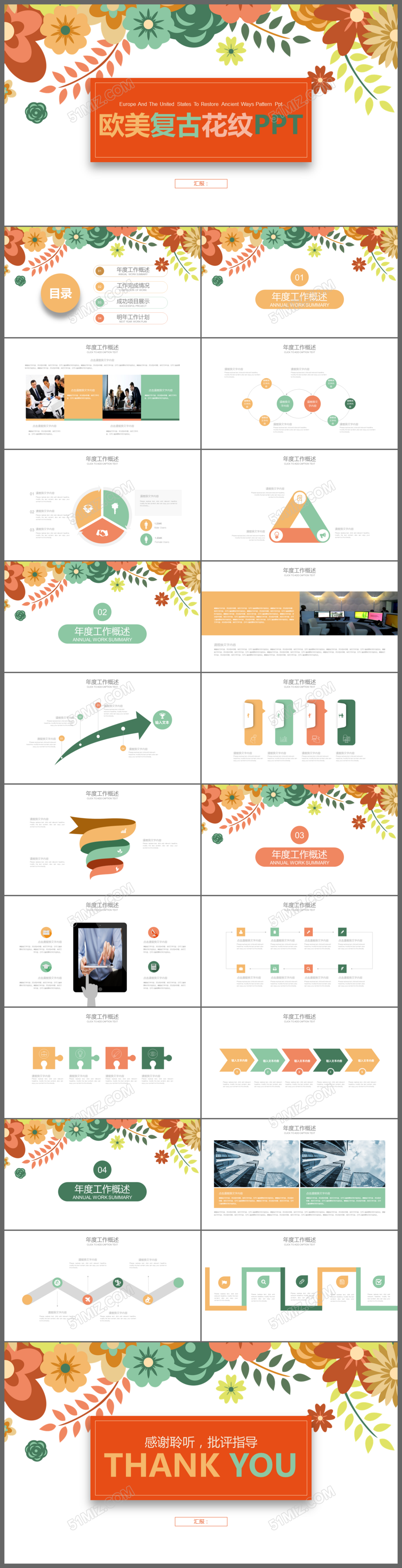欧美复古花纹商务通用ppt模板