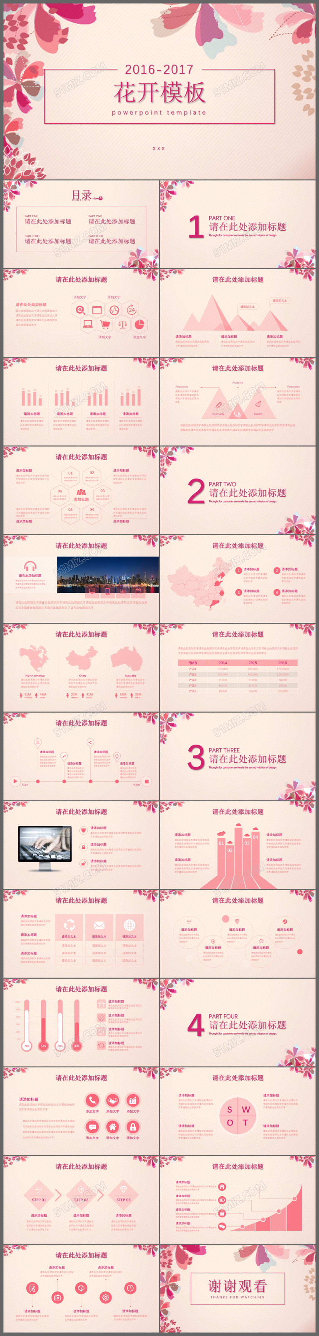 2017工作总结计划汇报花开ppt模板