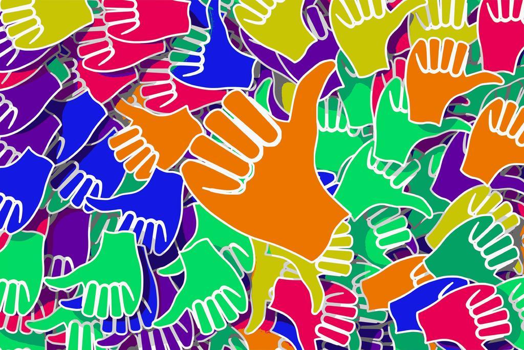 彩色设计点赞大拇指图标背景图片