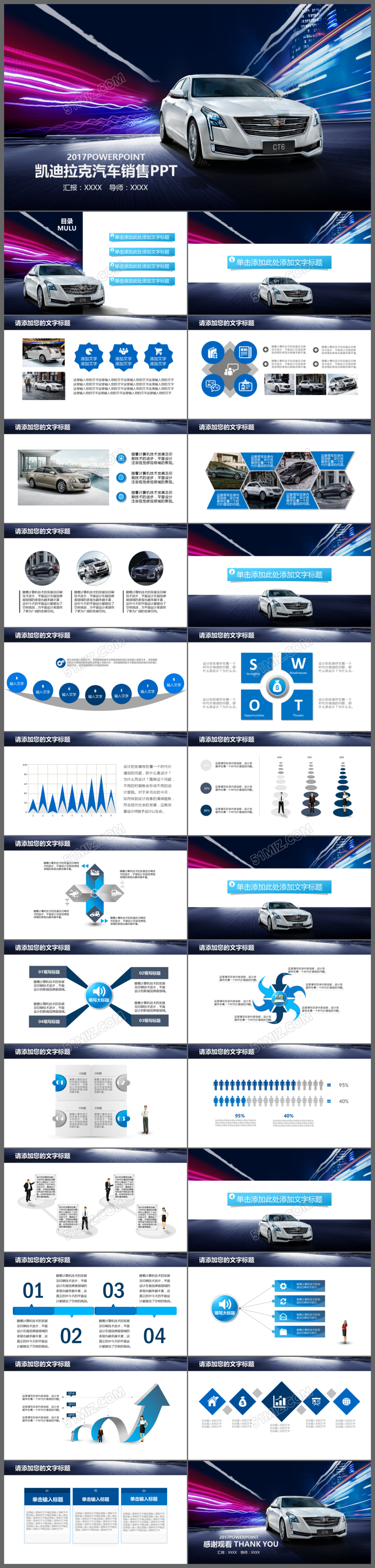 酷炫大气凯迪拉克汽车4S店车展汽车销售ppt动态模板