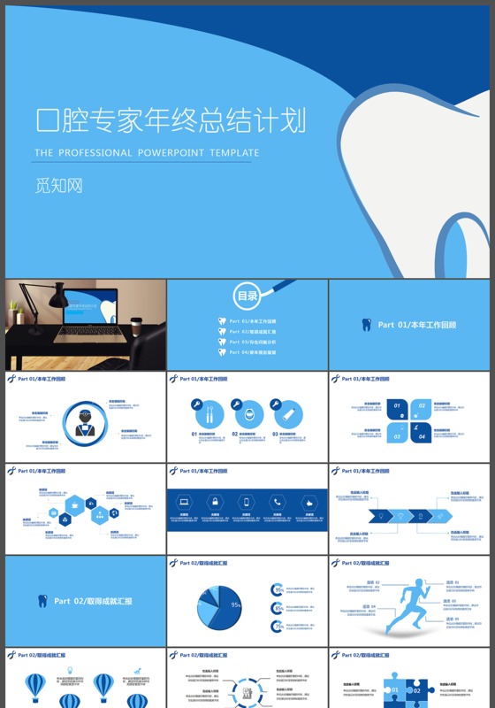 蓝色扁平口腔护理专家年终总结计划PPT模版