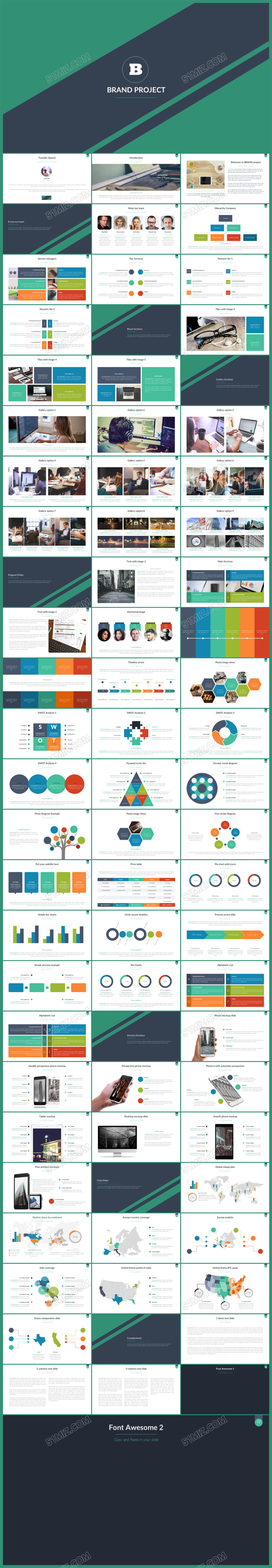 深蓝绿大气欧美商务英文ppt模板