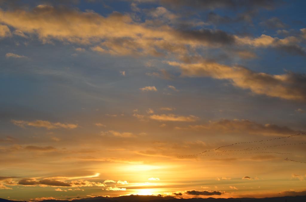 黄色自然宁静祥和黄昏落日下的天空落日余晖自然天空背景图片