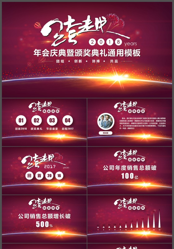 紫色星光年会庆典暨颁奖典礼通用PPT模版