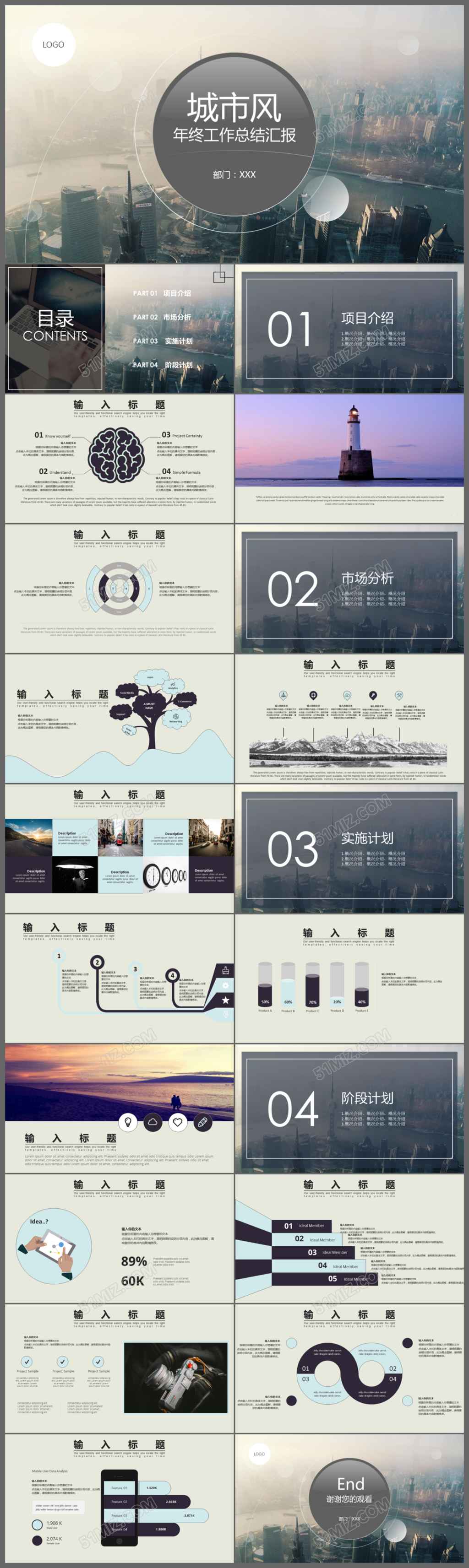 城市风年终工作总结汇报PPT模板