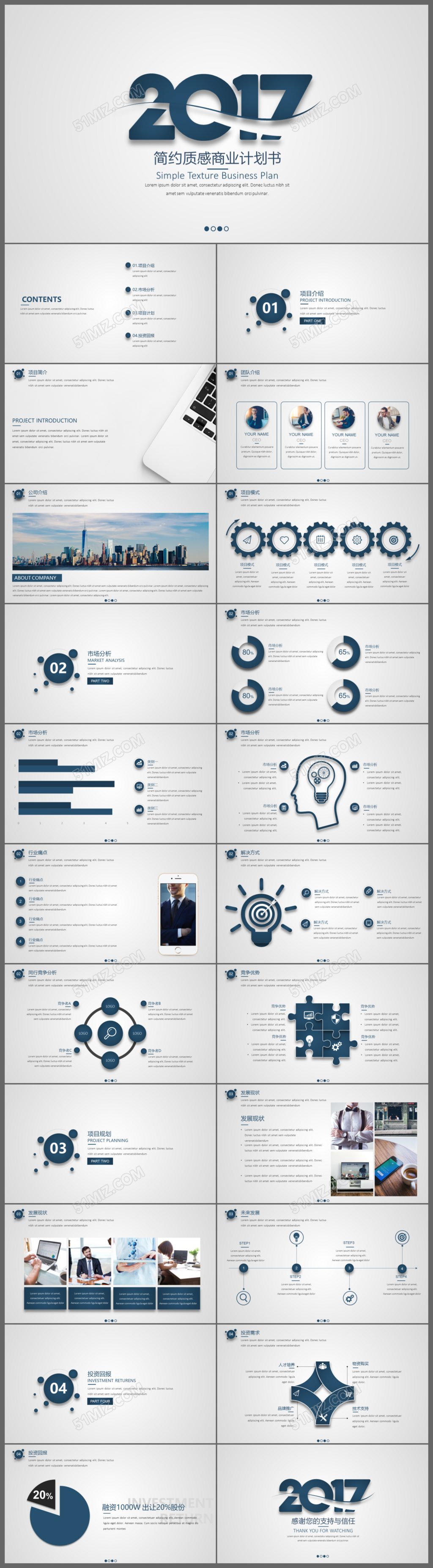 2017灰色简洁通用商务汇报商业计划书ppt模版