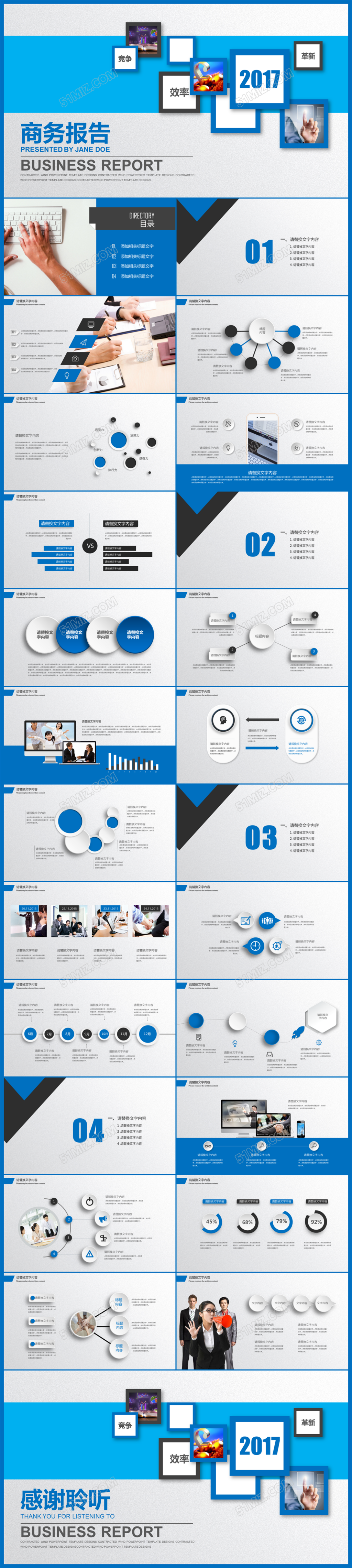 2017年蓝色商务报告通用PPT模板