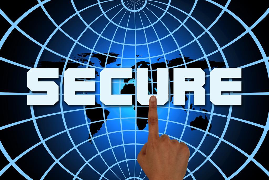 蓝色信息科技简约手指上的地球网络安全宣传照背景图片