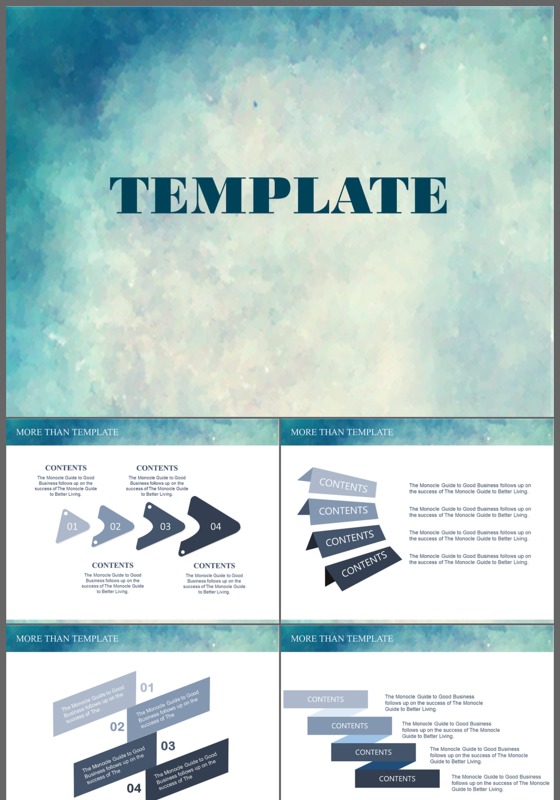 蓝色水彩企业商务通用PPT模版
