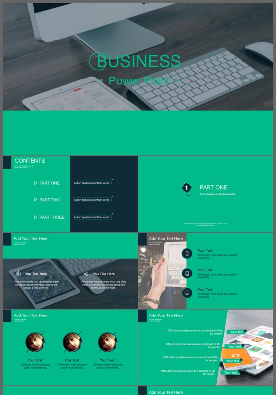 动态商务绿色清新欧美风工作汇报计划总结PPT模板