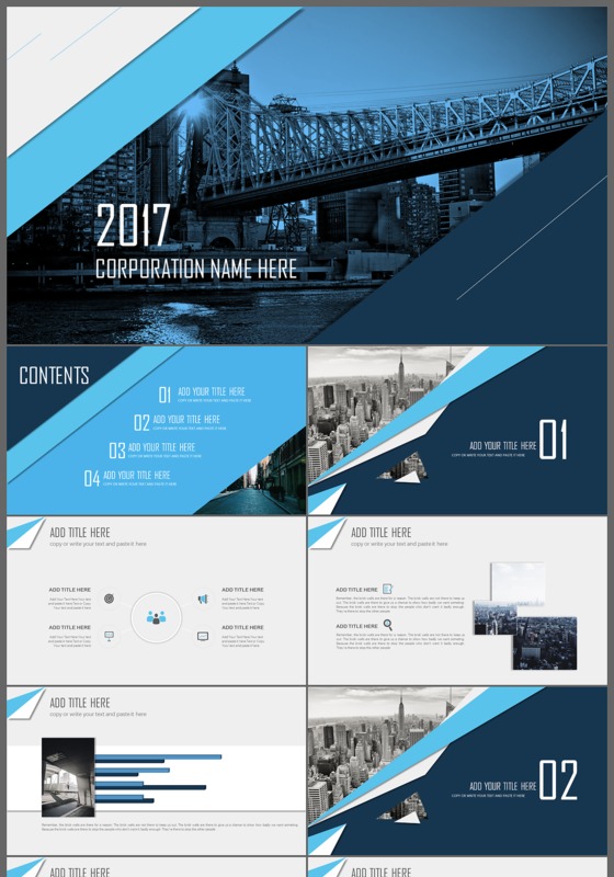 商务简约蓝色科技年度总结ppt模板